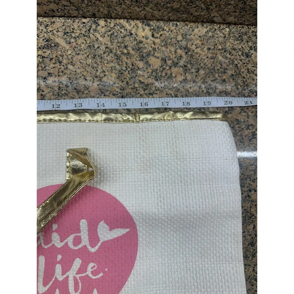 Mermaid For Life Tote Bag Womens White Pink Gold Beach Shopper Carryall‎ Woven